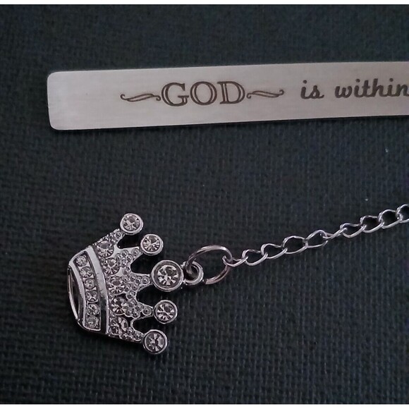 NEW God is Within Her She Will Not Fall Metal Bible Verse Book Marker with Crown - Picture 2 of 5